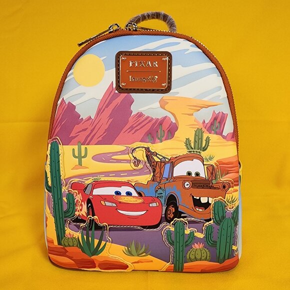 Loungefly Disney Pixar Cars Lightning McQueen and Mater Desert Mini Backpack NEW - Picture 1 of 11